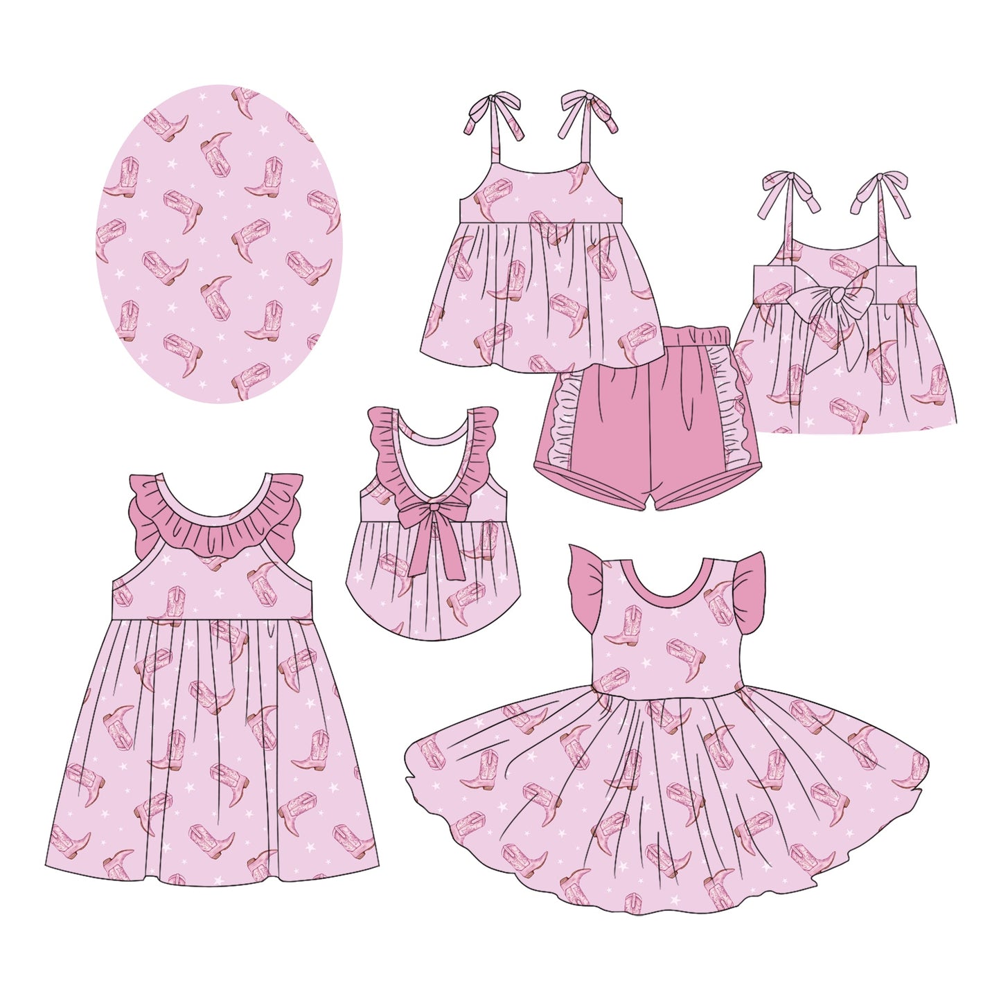 Baby Girl Western Boots Pink Sibling Dress Set ( Moq 5 Each Style ) 2.17