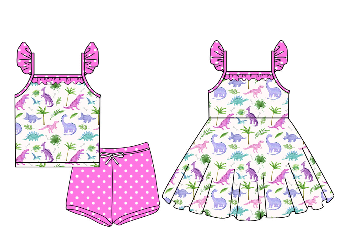 Baby Girl Straps Dinosaurs Sibling Dress Set ( Moq 5 Each Style ) 3.20