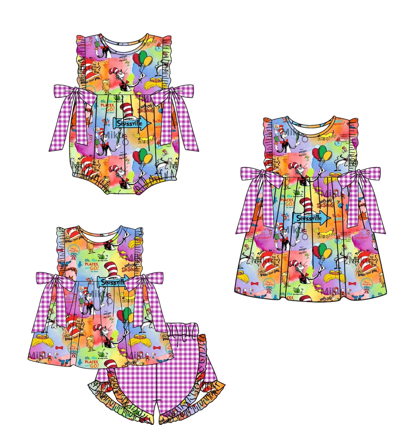 Baby Girl Reading Bows Sibling Romper Dress Set ( Moq 5 Each Design ) 12.12