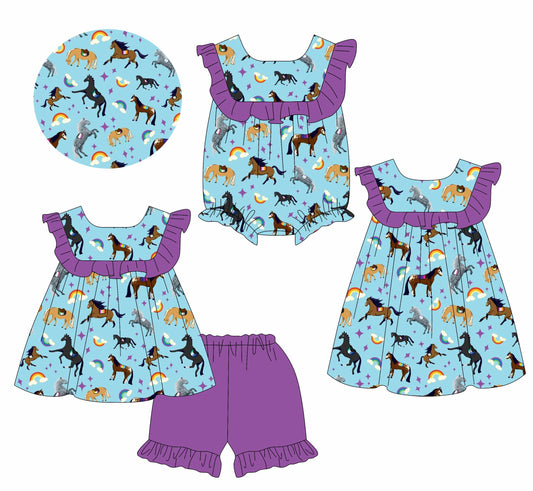 Baby Girl Rainbow Horse Ruffle Sibling Romper Dress Set ( Moq 5 Each Style ) 3.1