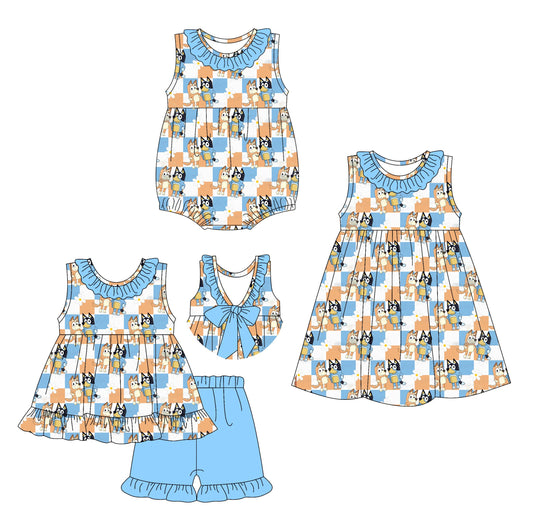 Baby Girl Dogs Checked Sibling Romper Dress Set ( Moq 5 Each Style ) 3.5