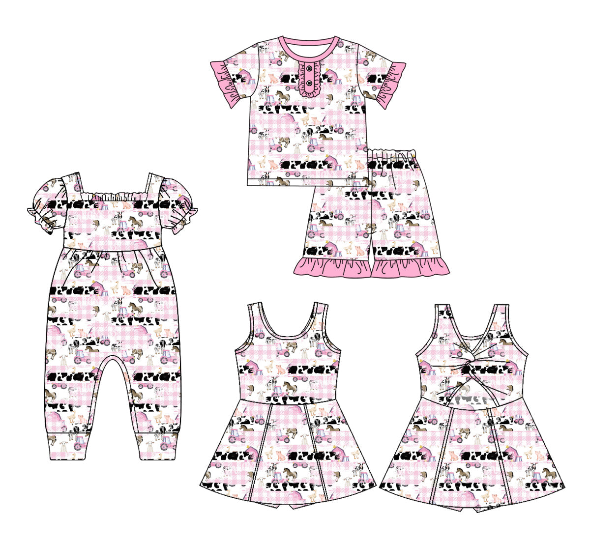 Baby Girl Farm Animals Pink Sibling Romper Dress Set ( Moq 5 Each Style ) 1.20