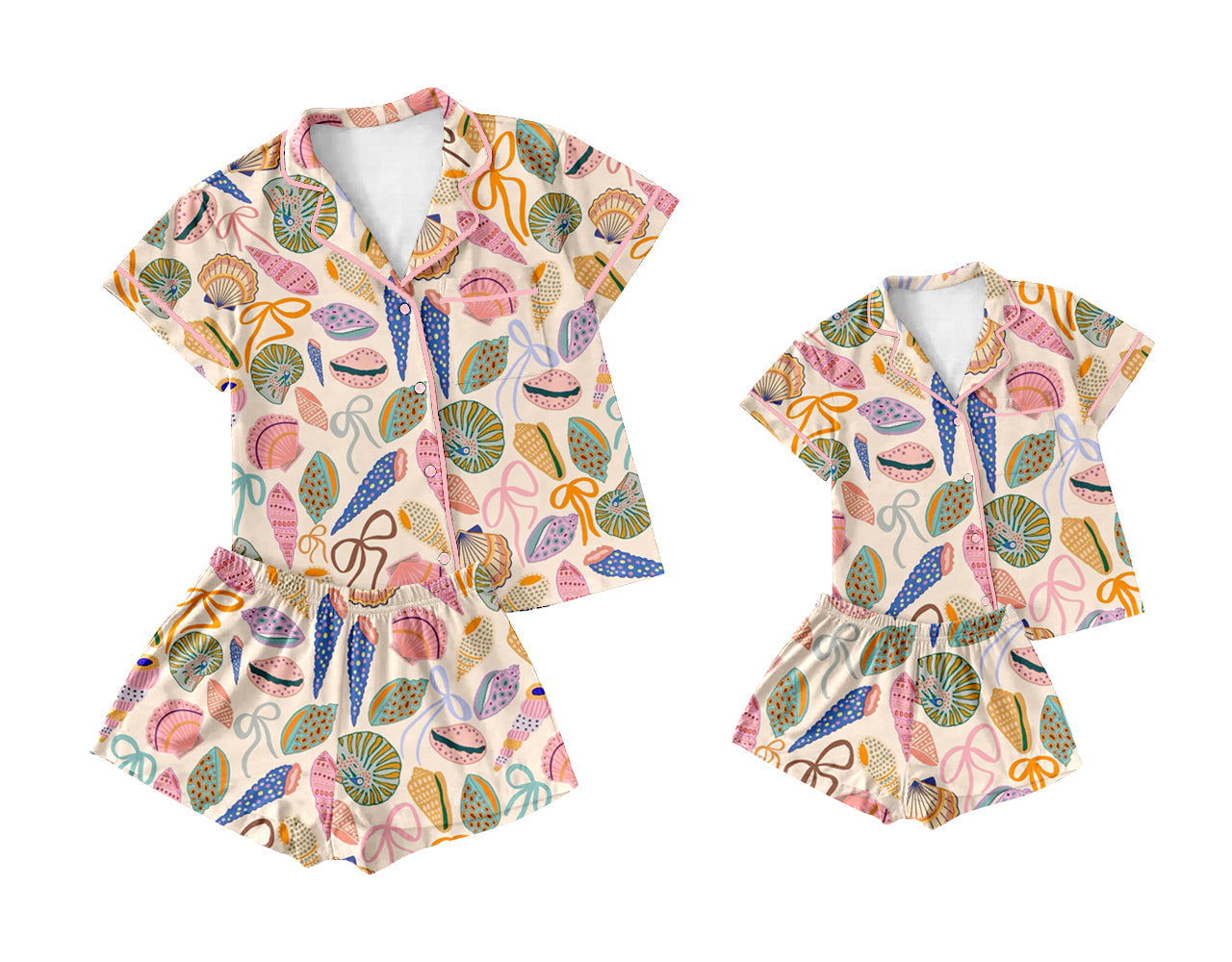 Baby Girl Adult Women Short Sleeves Shell Sibling Pajamas Set ( Moq 5 Each Style ) 3.12