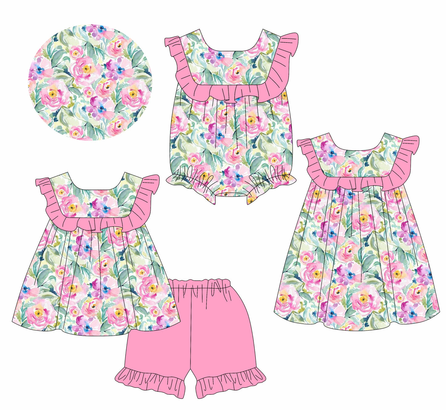 Baby Girl Flower Ruffle Sibling Romper Dress Set ( Moq 5 Each Style ) 1.13