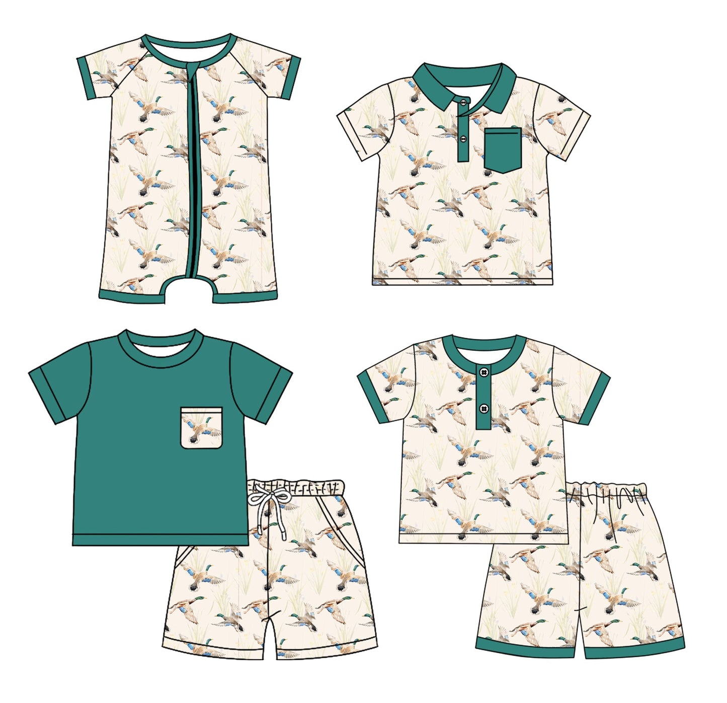 Baby Boy Short Sleeves Ducks Sibling Romper Set ( Moq 5 Each Style ) 12.27