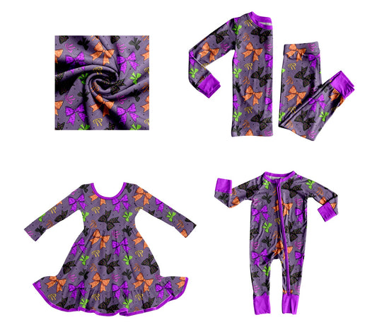 ( Moq 5 Each Style ) Baby Girl Toddler Halloween Bows Sibling Romper Dress Set