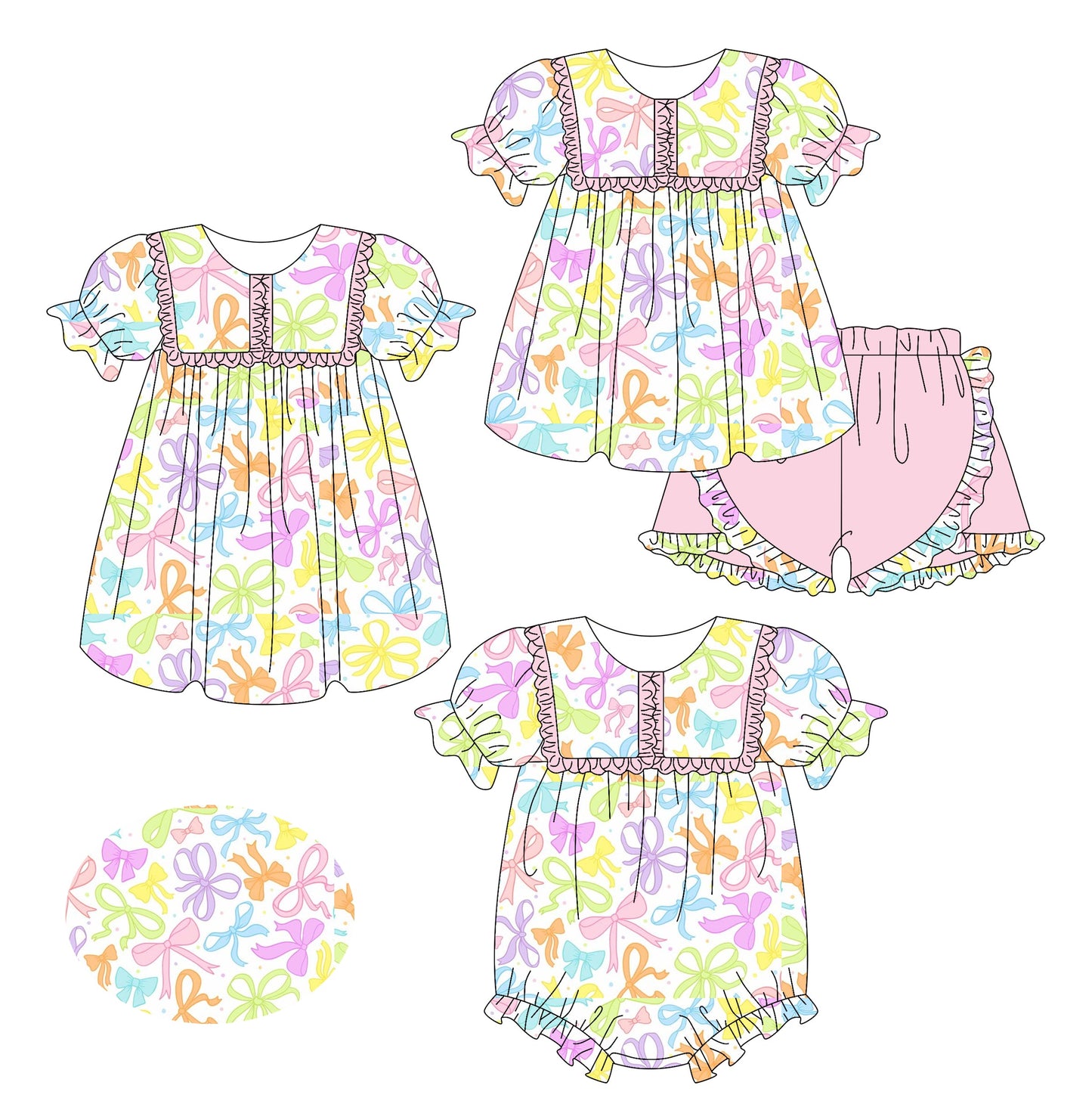 Baby Girl Short Sleeves Bows Sibling Romper Dress Set ( Moq 5 Each Style ) 2.14