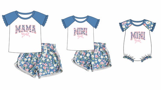 Baby Girl Adult Women Short Sleeves Mama Mini Bow Flower Sibling Family Romper Set ( Moq 5 Each Style ) 12.10
