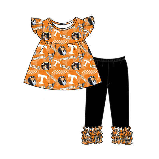 Baby Girl Short Sleeves TN Team Dogs Tunic Ruffle Pants Set Moq 5