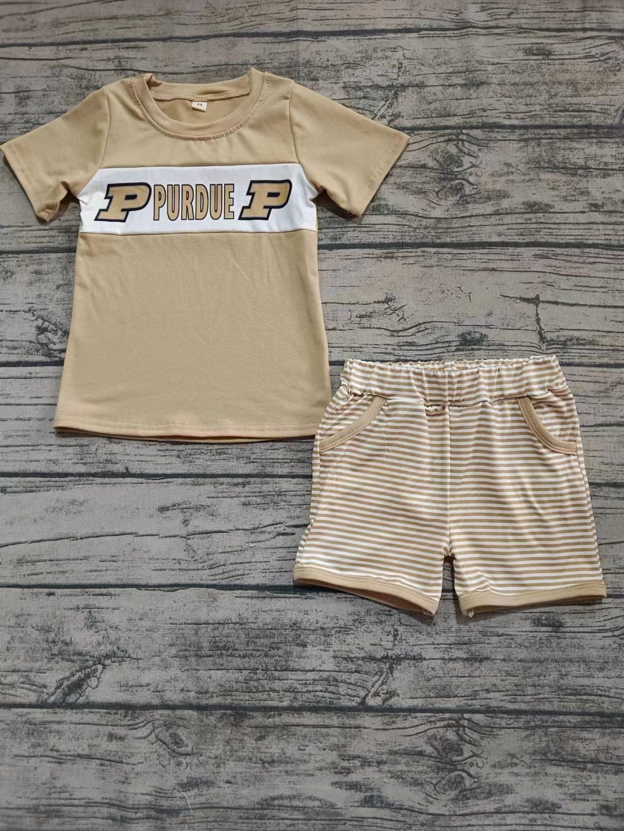 Baby Boy Short Sleeves P Team Shirt Stripes Pockets Shorts Set ( Moq 5 )