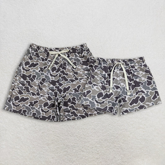 Sibling Baby Boy Adult Swim Trunks Dark Grey Camo Hunting Pocket Shorts Daddy and Me Swimsuit Swimwear