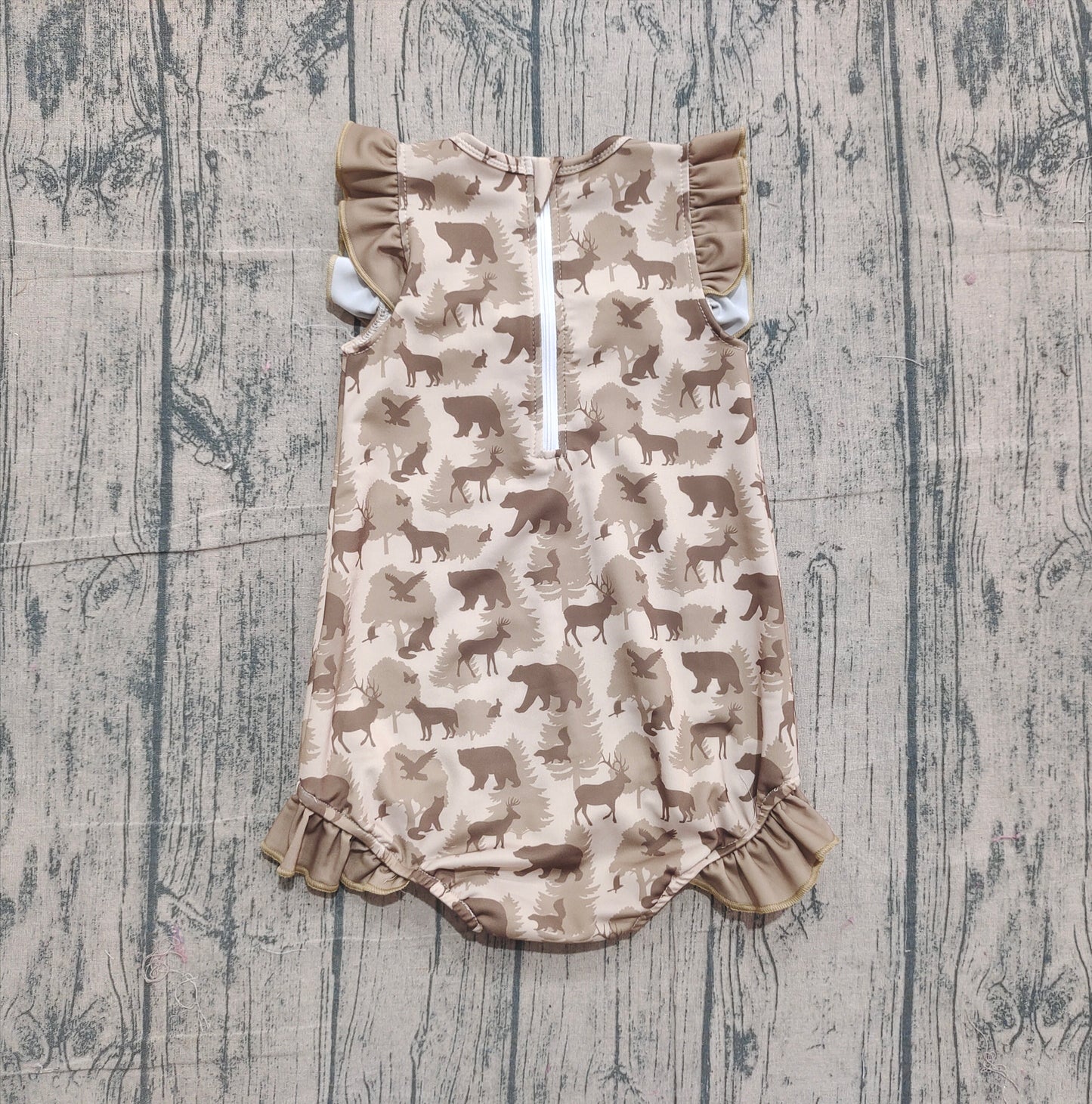 ( No moq ) Preorder Baby Girls Kids Deer Camo Ruffle One-piece Swimsuit