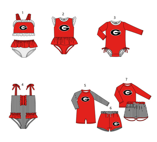 ( Moq 5 Each Style ) Baby Boys Girls Kids Team Sibling Red Jumpsuits Sets Swimsuits