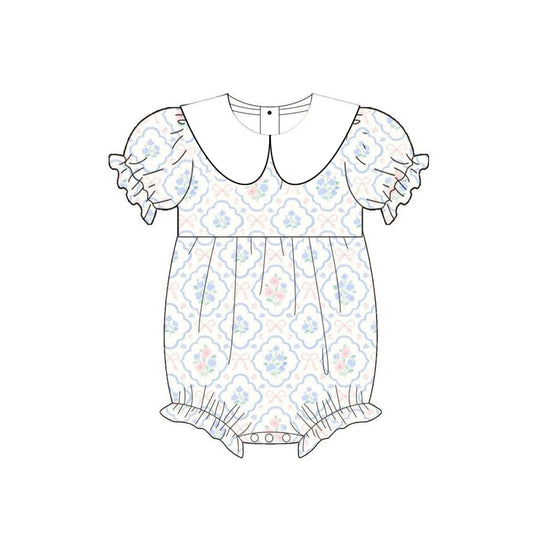 ( Moq 5 ) Preorder Baby Girls Kids Infant Short Sleeves Floral Bows Bubble Romper Clothes