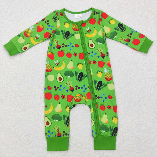LR0781 Baby Boy Long Sleeves Vegetables Green One Piece Zipper Romper