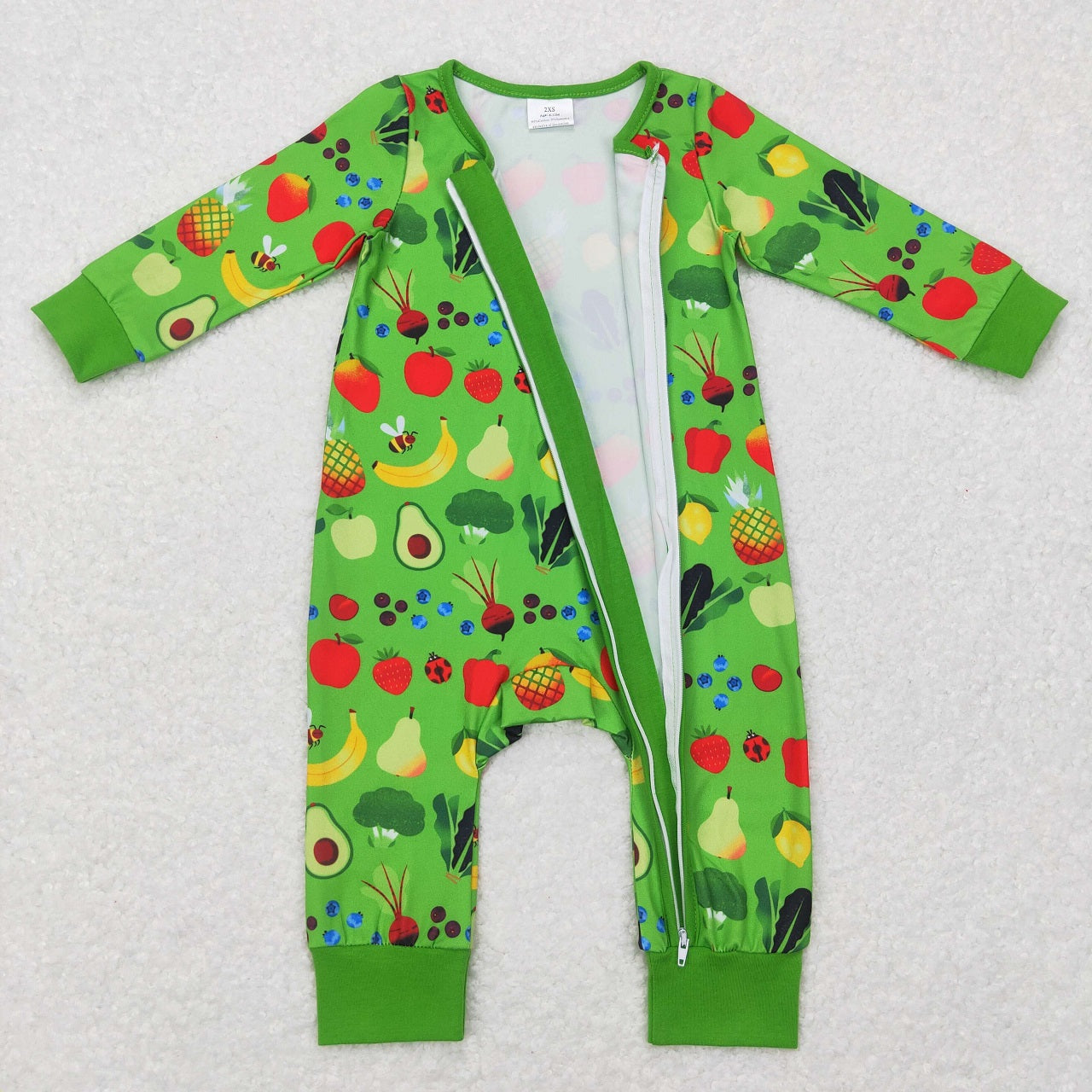 LR0781 Baby Boy Long Sleeves Vegetables Green One Piece Zipper Romper