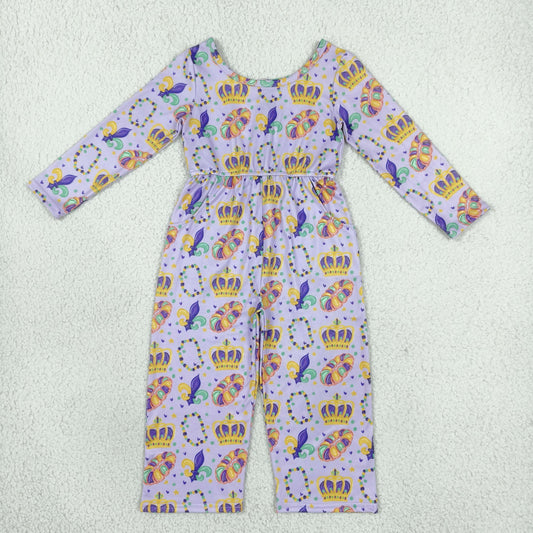 Baby Girls Kids Long Sleeves Flower Donuts Pockets Pants Mardi Gras Jumpsuit Clothes RTS