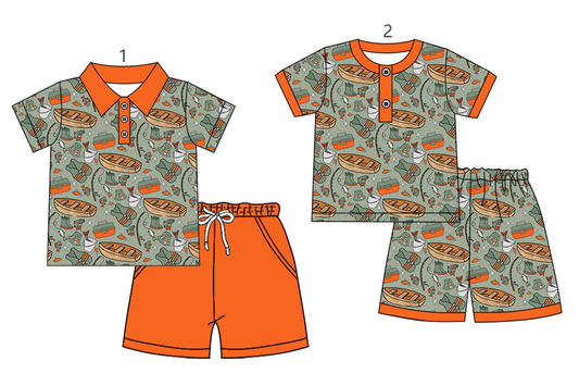 ( Moq 5 Each Style ) Sibling Baby Boys Short Sleeves Fishing Shirts Shorts Summer Sets
