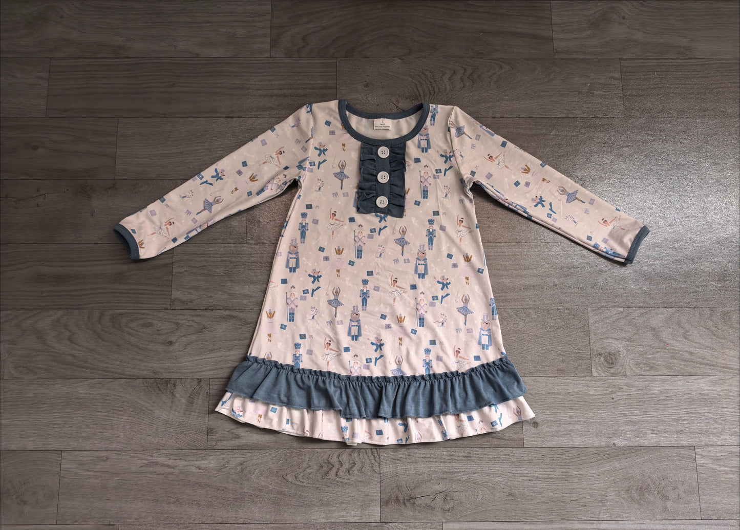 ( No moq ) Preorder Baby Girls Kids Long Sleeves Christmas Soldier Blue Ruffle Dress