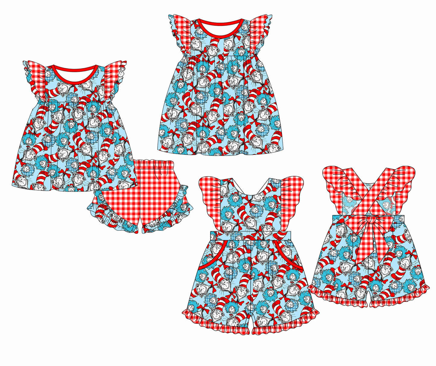 Baby Boy Girl Short Sleeves Reading Sibling Dress Clothes Set ( Moq 5 Each style )11.30