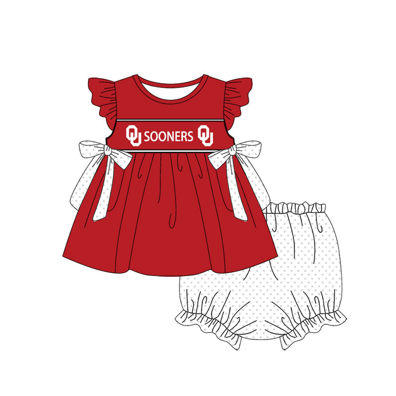 Baby Girl Short Sleeves Team Red Tunic Bummie Shorts Clothes Set (Moq 5 )