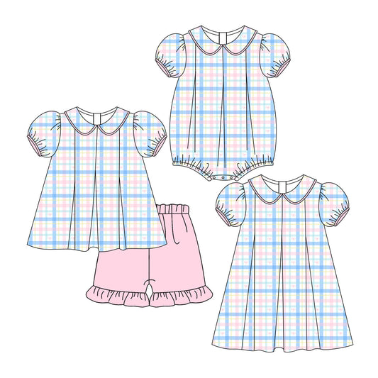 Baby Girl Short Sleeves Checked Sibling Romper Dress Set ( Moq 5 Each Style ) 3.7