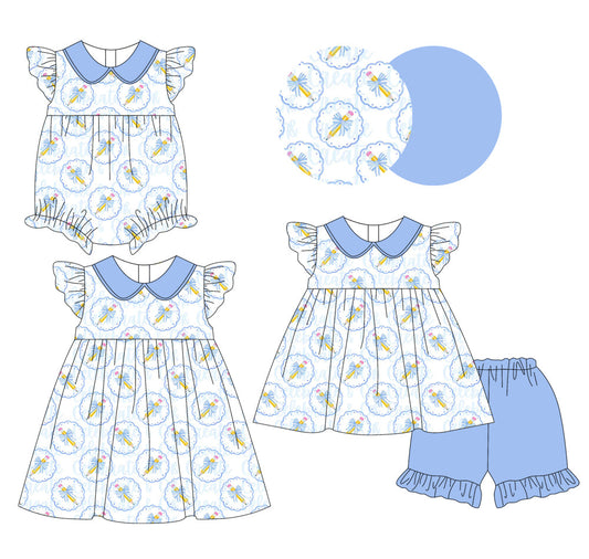 Baby Girl Bows Pencil Back To School Sibling Romper Dress Set ( Moq 5 Each Style ) 1.10