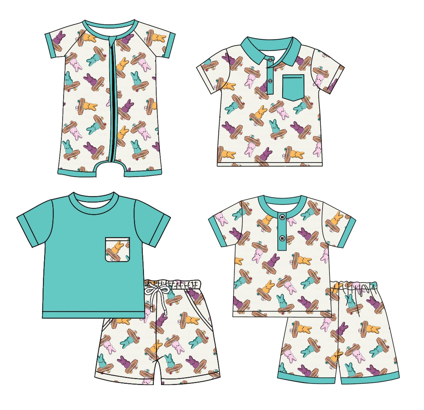 Baby Boy Short Sleeves Easter Rabbits Sibling Romper Set ( Moq 5 Each Style ) 12.27