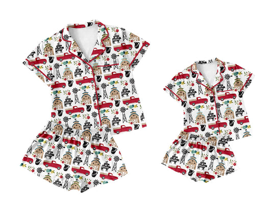 Baby Girl Toddler Adult Women Short Sleeves Farm Shorts Sibling Family Shorts Pajamas Set ( Moq 5 Each Style ) 12.17