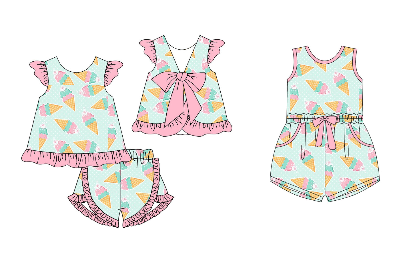 Baby Girl Popsicles Bow Sibling Jumpsuit Set ( Moq 5 Each Style ) 12.26
