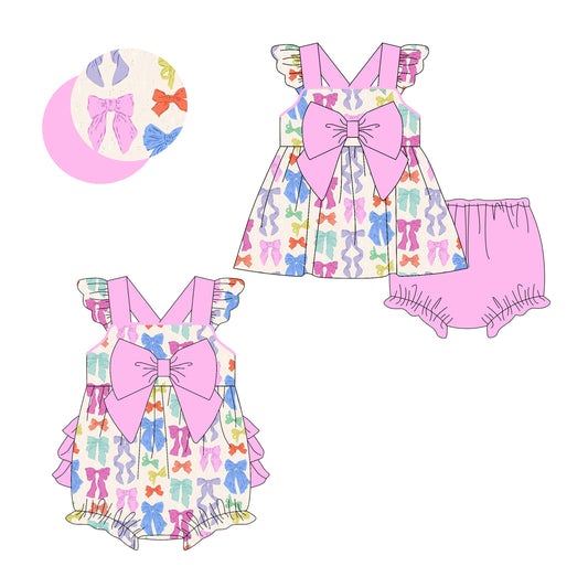 Baby Girl Short Sleeves Colorful Bows Sibling Romper Set ( Moq 5 Each Style ) 3.11
