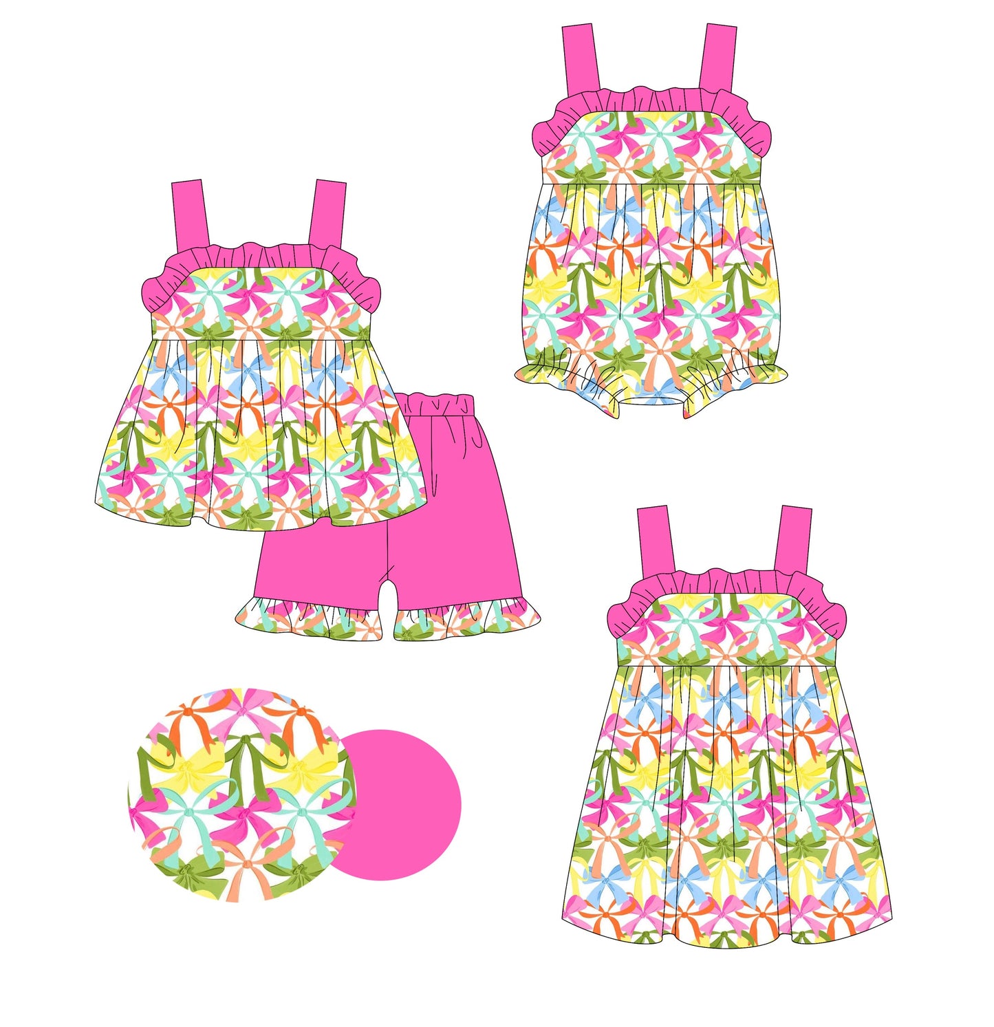 Baby Girl Straps Colorful Bows Sibling Romper Dress Set ( Moq 5 Each Style ) 3.12