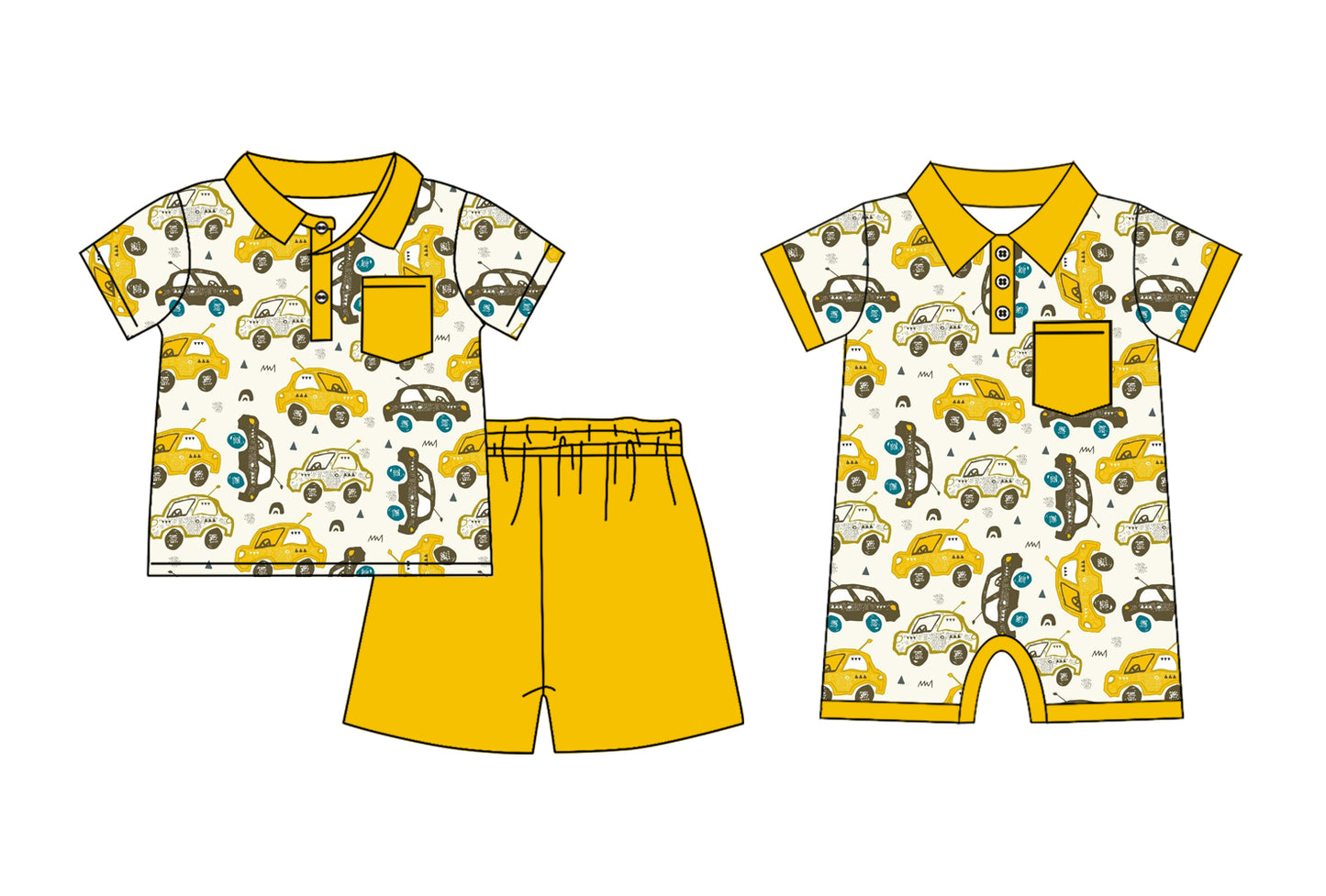 Baby Boy Short Sleeves Sibling Car Romper Clothes Set ( Moq 5 Each Design )11.25