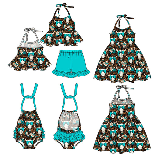 Baby Girl Western Cow Bows Leopard Sibling Romper Dress Set ( Moq 5 Each Style ) 2.27