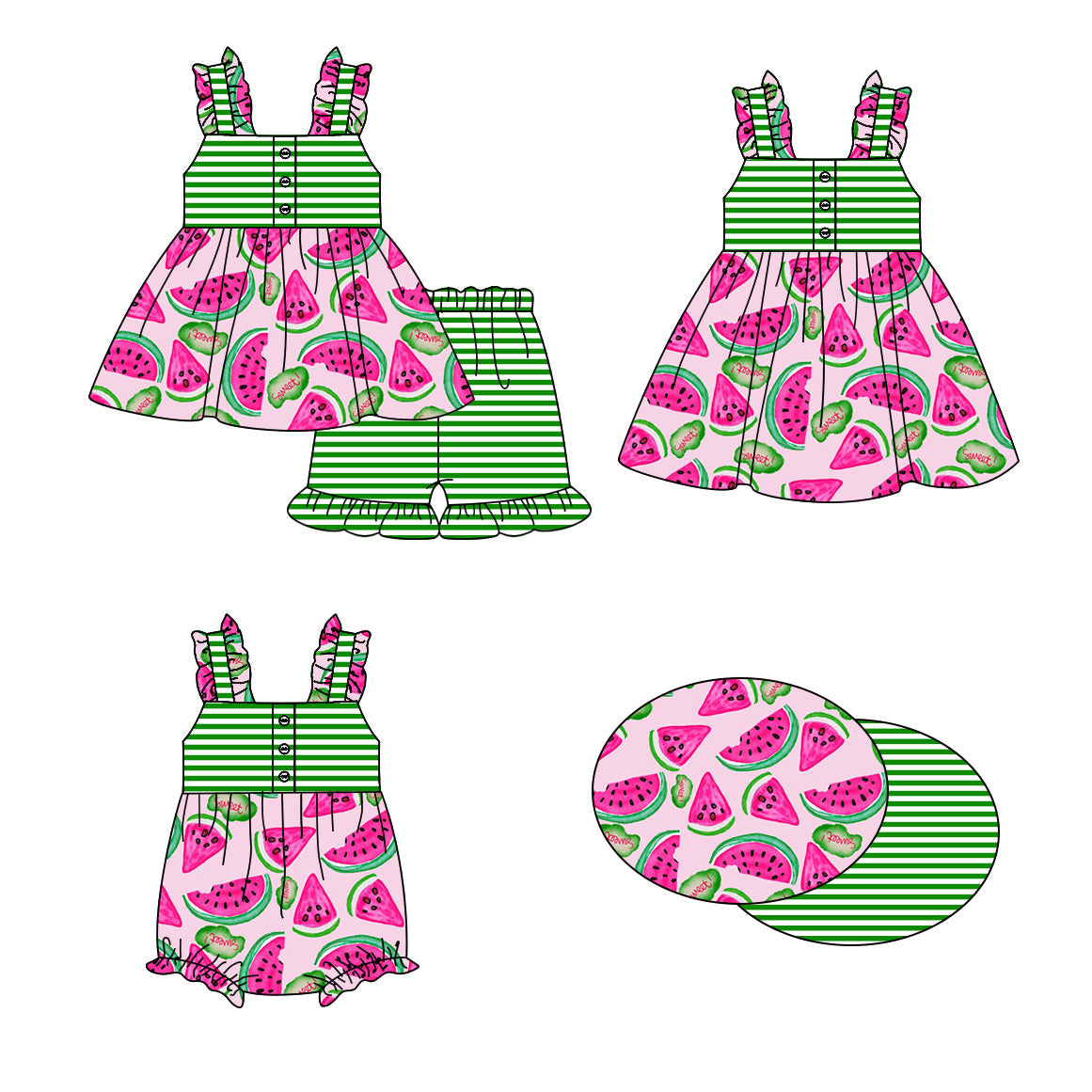 Baby Girl Watermelon Stripes Sibling Romper Dress Set ( Moq 5 Each Style ) 1.16