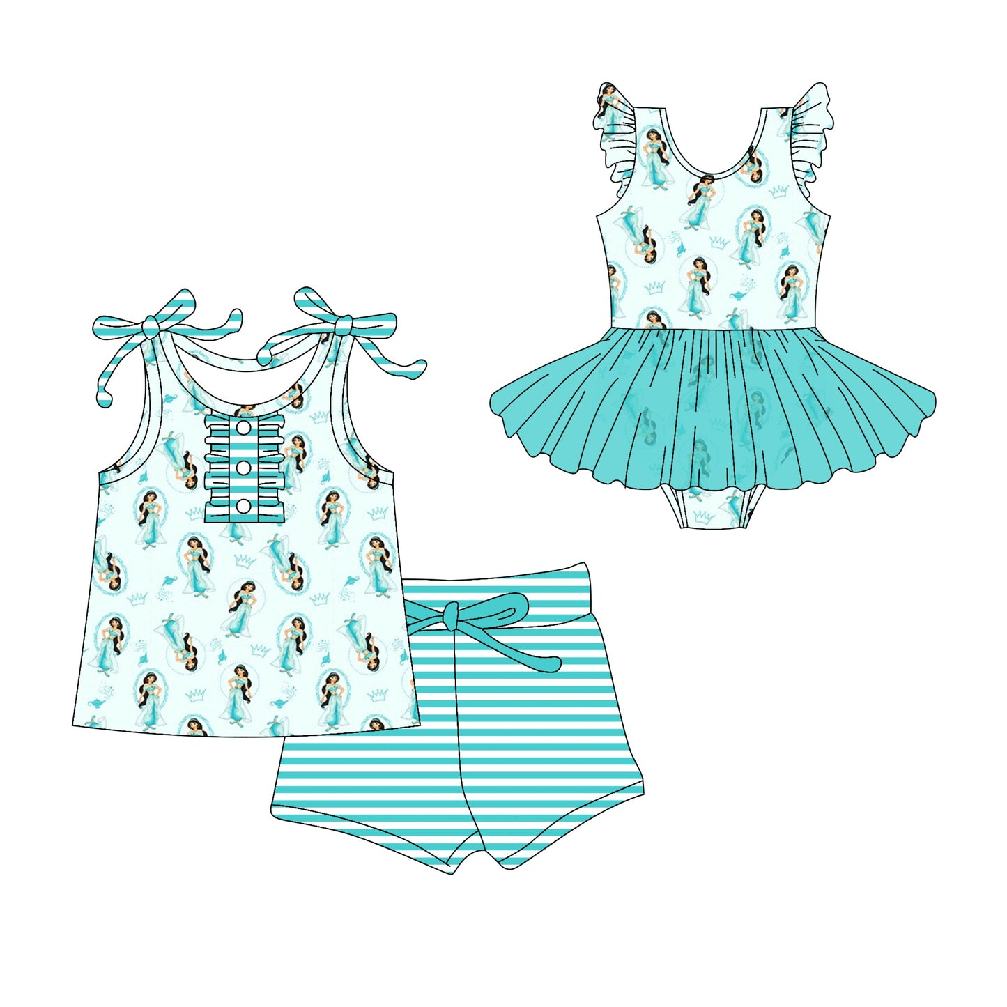 Baby Girl Princess Green Summer Sibling Romper Set ( Moq 5 Each Style ) 3.10