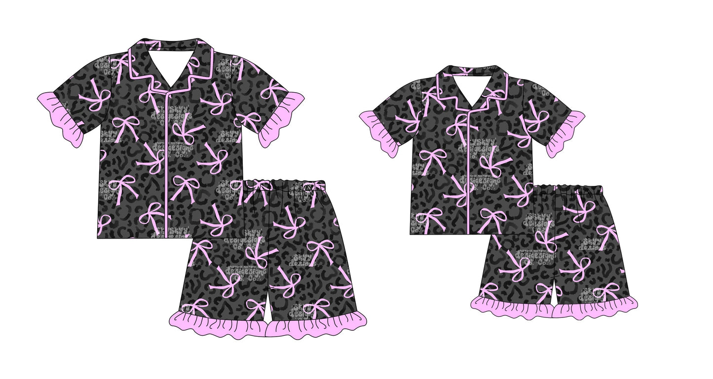 Baby Girl Toddler Adult Women Leopard Bows Sibling Family Pajamas Set ( Moq 5 Each Style ) 12.23