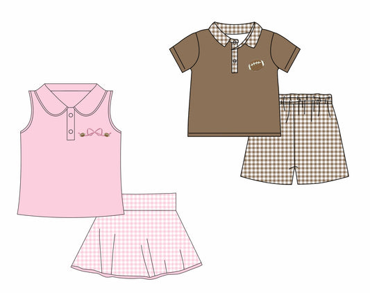 Baby Boy Girl Short Sleeves Football Bow Sibling Set ( Moq 5 Each Style ) 12.19