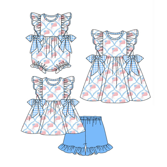Baby Girl 4th Of July Flags Bows Sibling Romper Dress Set ( Moq 5 Each Style ) 4.1