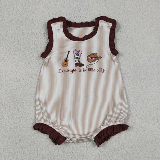 Baby Girls Sleeveless Boots Bows Guitar Western Bubble Romper RTS