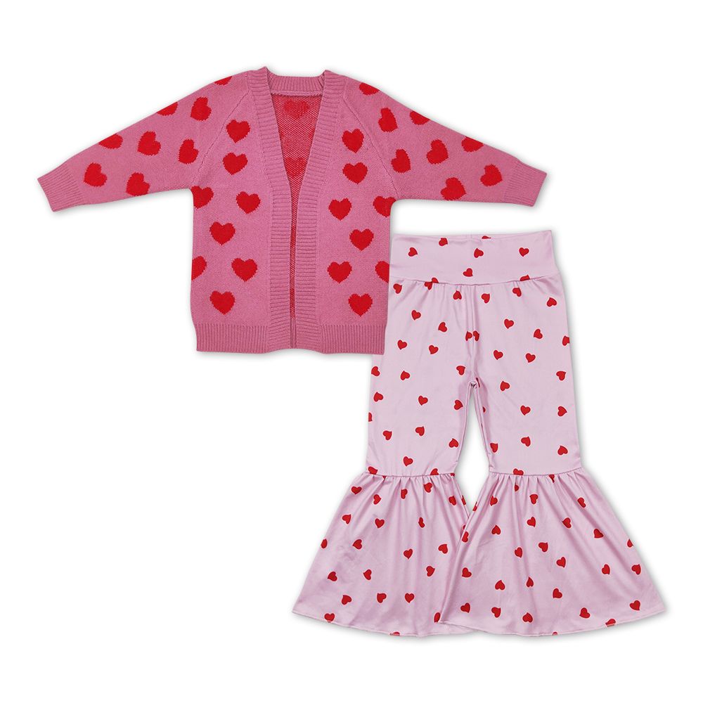 GLP1105 Baby Girl Valentine's Day Hearts Sweater Pink Bell Pants Set