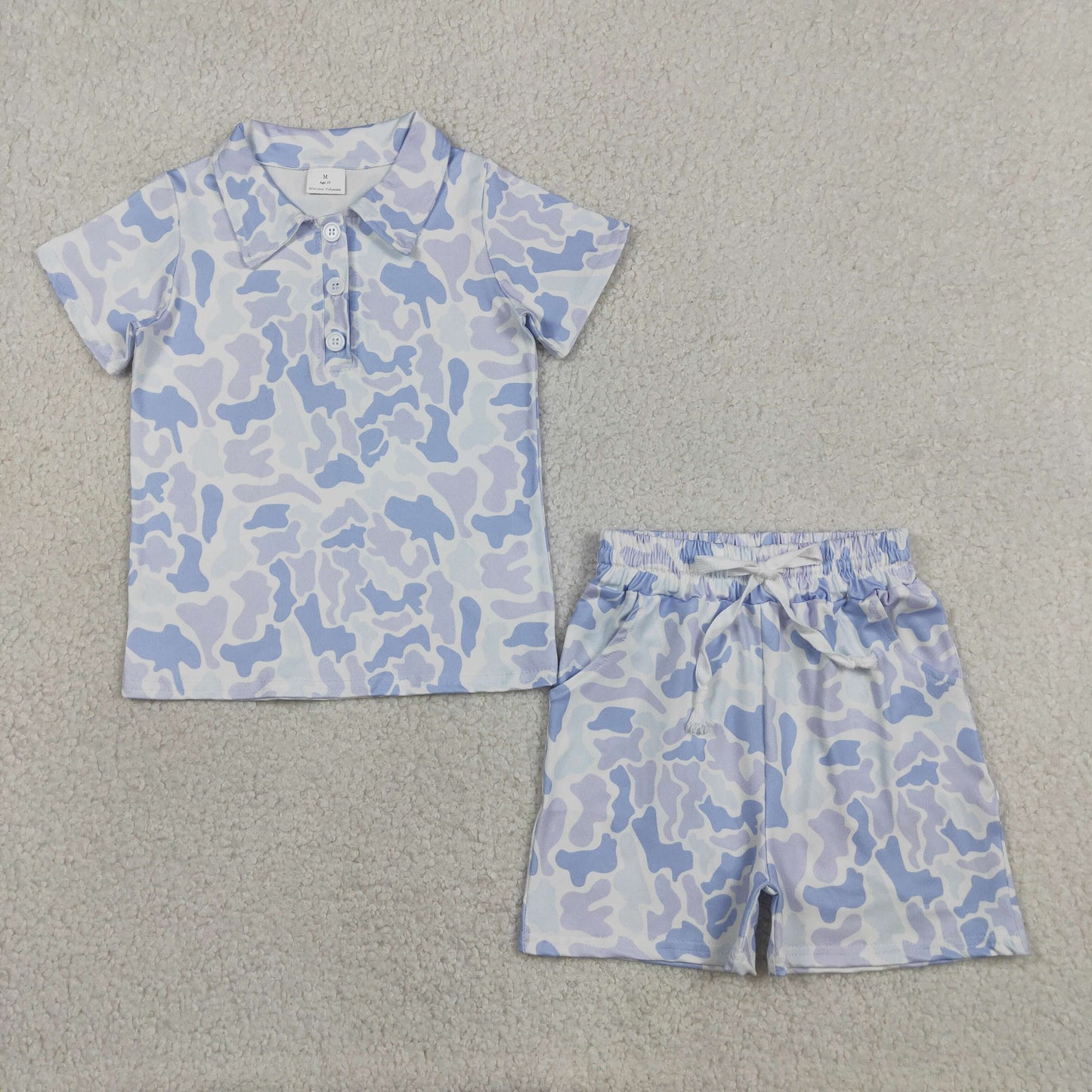 Baby Boys Kids Short Sleeves Buttons Shirt Blue Camo Pockets Shorts Set Clothes RTS