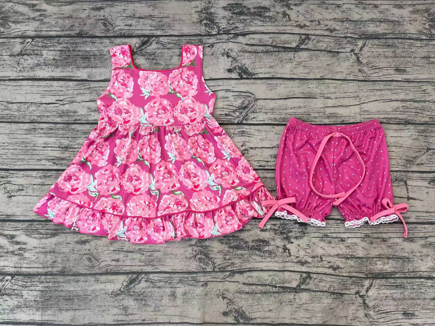 No moq Pre-order GSSO0364 Baby Girl Floral Tunic Shorts Set