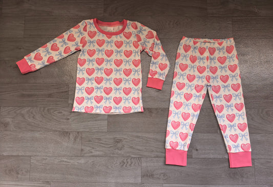 ( No moq ) Preorder Baby Girls Kids Hearts Bows Shirt Pants Set Pajamas Valentine Clothes