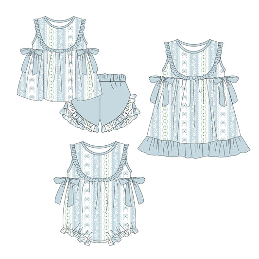 ( Moq 5 Each Style ) Sibling Baby Girls Kids Sleeveless Flower Bows Romper Dress Set Clothes