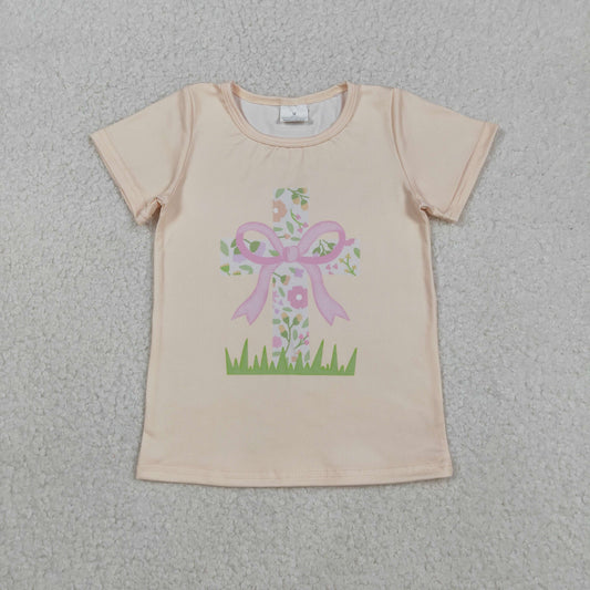 Baby Girls Short Sleeves Flower Cross Easter Yellow Shirt Tops RTS