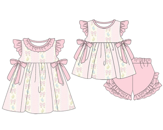 ( Moq 5 Each Style ) Sibling Baby Girls Kids Pencil Bows Dress Set Back to School Clothes