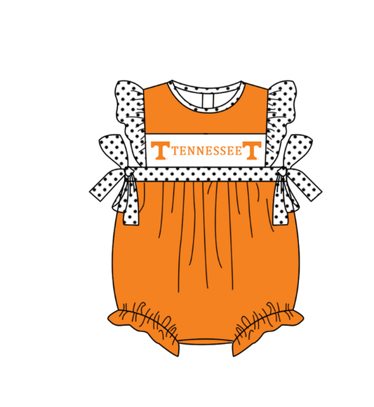 ( Moq 5 ) Baby Girls Kids Short Sleeves Bows Team Orange Bubble Romper