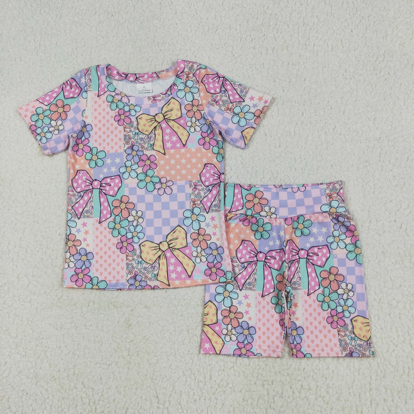 Baby Girl Short Sleeves Flower Checked Shirt Shorts Set RTS