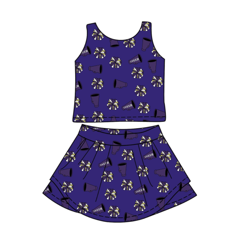 Baby Girl Sleeveless Navy Team Cheer Shirt Shirt Shorts Skirt Clothes Set Moq 5